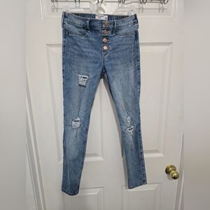 Abercrombie Kids Blue Skinny Jeans Distressed Design